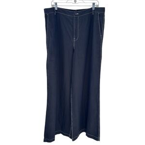 Madewell Zoe Relaxed Wide Leg Pants Black Size 16 100% Linen NWT